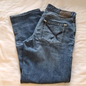 Ariat M5 Slim‎ Straight Work Distressed Cowboy Denim Jeans Blue Mens Size 34x30